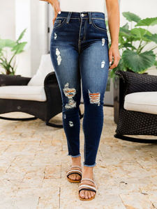 Vente en gros directe – Nouveaux Jeggings en jean noir déchirés <span class=keywords><strong>taille</strong></span> mi-haute pour femme, coupe skinny élastique, grandes tailles - Product Image 6