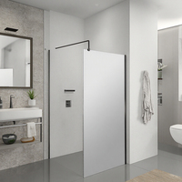 Porte de douche coulissante à panneau de verre fixe avec cadre finition laiton brossé certifiée CE, fermeture douce, pour cabine de douche
