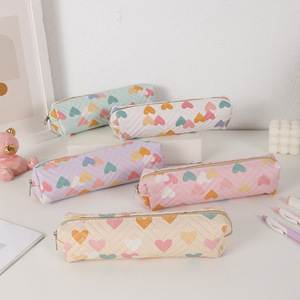 Cartoon Heart Pen Pouch Single Layer Simple Zipper <strong>Pencil</strong> Holder Portable Stationery <strong>Case</strong> for School Kids - Product Image 2