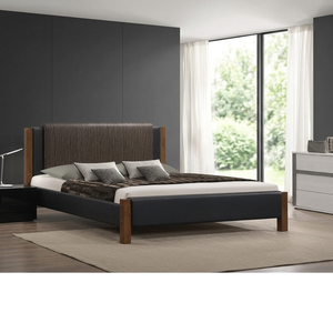 Lit simple, double ou king size massif, série Berea, mobilier de salon moderne de luxe, revêtement en cuir, tissu, PVC, PU, marron, Malaisie - Product Image 2
