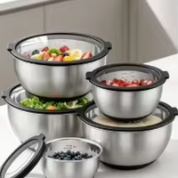 Ensemble de 5 bols mélangeurs en acier inoxydable avec couvercles en verre, kit de bols de cuisson emboîtables de différentes tailles pour la cuisine