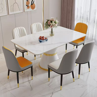 Ensemble de table à manger en pierre frittée minimaliste italienne, base en piédestal blanc doré, style moderne, luxe léger, rectangulaire, pour maison, villa, restaurant