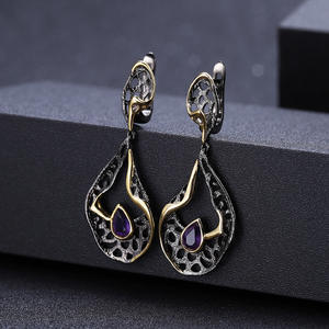 Boucles d'oreilles pendantes longues uniques et originales, style vintage, en corde de chanvre et pierre naturelle, bijoux unisexes transfrontaliers - Product Image 1