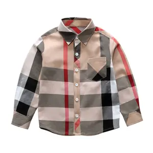 Hot Sale High Quality- Children 100% Cotton Shirts Long Sleeve Kids Boy's Plaid Shirts