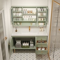 Meuble-lavabo de salle de bain autoportant en bois massif, moderne et luxueux, avec miroir intelligent et lavabo – Taille personnalisable, idéal pour villa, couleurs disponibles