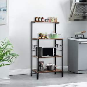 Étagère de boulangerie pour cuisine Étagère de rangement à 4 niveaux Chariot à micro-ondes Support de bar à café avec 4 crochets Boulangers pour salle de cuisine - Product Image 6