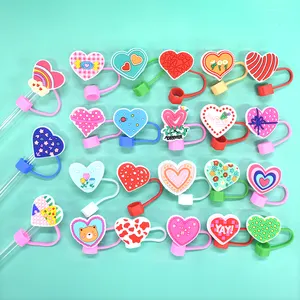Wholesale Cute Heart Reusable Straw Covers Tips Drinking Accessories 10mm Straw Toppers For Tumblers Cup