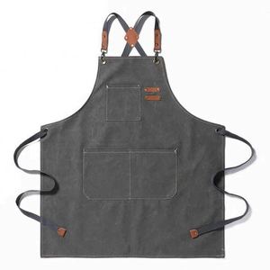 High Quality Unisex Waterproof Canvas Leather Accessories Apron Customized Logo Printing Wholesales Restaurant & Bar Uniforms - Product Image 2
