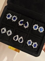 Boucles d'oreilles de luxe en or blanc 10K 14K 18K avec saphir bleu poire et halo de pierres, pierres précieuses de laboratoire, bijoux fins, cadeau pour elle, pour les soirées