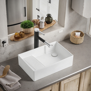 <span class=keywords><strong>Lavandino</strong></span> In ceramica con lavabo singolo resistente lavello lavello lavabo con lavello integrato con presa laterale per lavelli da <span class=keywords><strong>bagno</strong></span> facile da pulire - Product Image 1