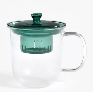 Taza de café ecológica transparente de borosilicato personalizada al por mayor, taza de cristal creativa con tapa, Infusor de té