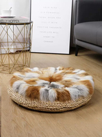 Coussin de siège rond en vraie fourrure de renard, coussin de chaise en peluche douce, tapis de sol en fourrure de renard naturelle argentée pour la décoration du salon et du canapé à la maison