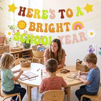 Bannière « Voici le début d'une année scolaire lumineuse » – Décoration de fête de bienvenue en classe, bannière « Joyeux premier jour d'école » pour toile de fond de maternelle