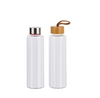 Bouteille d'eau en verre de 600ml avec couvercle en acier inoxydable ou couvercle en bambou Bouteille de jus de boisson