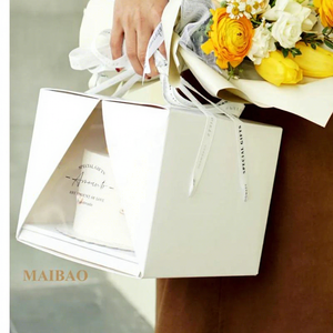 Boîte à pâtisserie élégante et luxueuse avec un centre en plastique transparent et un couvercle rabattable fixé au fond, ouverture double face - Product Image 6