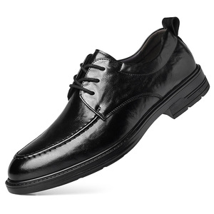 Men Leather Oxfords Round Toe Lace Up <b>Soft</b> Sole Wedding Dress <b>Shoes</b> Autumn Solid Color Business Formal Wear - Product Image 5