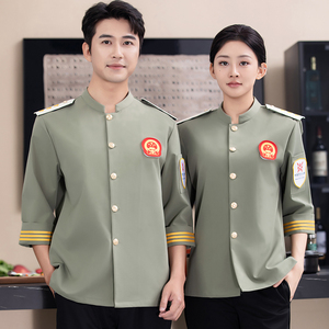 Nueva ropa <span class=keywords><strong>de</strong></span> trabajo para chef <span class=keywords><strong>de</strong></span> hotel con mangas tres cuartos, uniforme <span class=keywords><strong>de</strong></span> catering ampliado, personalizable con mangas cortas. - Product Image 2