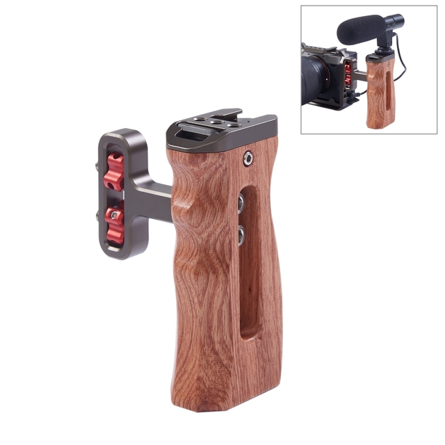 Fast Shipping Puluz Universal Side Wooden Handle Handgrip With Cold Shoe for Dslr Camera Cage