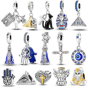 925 argent Sterling balancent breloques <span class=keywords><strong>croix</strong></span> ange pyramide pharaon perles <span class=keywords><strong>pendentif</strong></span> ajustement Original Pan Bracelet bijoux à bricoler soi-même breloques - Product Image 1