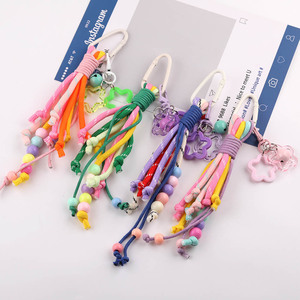 Lanière perlée style coréen color block, porte-clés DIY fait main, breloque, sangle de téléphone portable, taille moyenne, rose, bleu, vert, violet clair - Product Image 1