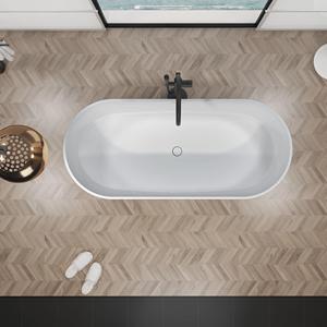 Baignoire autoportante en pierre artificielle à surface solide, forme ovale, blanc mat, installation indépendante pour hôtel et salle de bain à domicile - Product Image 3