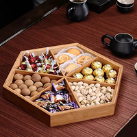 Plateau alimentaire en bois de bambou à 6 compartiments, plateau de service de noix et de bonbons avec couvercle