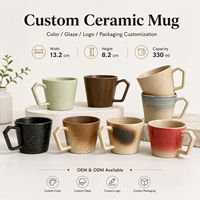 Tasse en céramique artisanale rétro personnalisée OEM ODM, couleur personnalisée, glaçure mouchetée, logo de marque, emballage en boîte cadeau, 330 ml, tasse domestique de qualité alimentaire