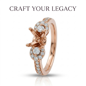 Élégante bague de fiançailles semi-montée en or rose 18 carats avec halo de pierres latérales et pavé de diamants ronds, support de monture de mariage OEM - Product Image 1