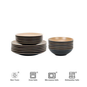 18Pc Darkbeige Elegant Cookware Plates Simple Design Stoneware Ceramic Dishes Plates With Coffee Mugs Practical Dinnerware Sets - Product Image 3