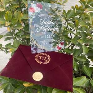 Sang trọng độc đáo in mờ vellum giấy rõ ràng Acrylic Thiệp mời đám cưới cho sáp con dấu hoa khô nhung phong bì - Product Image 2