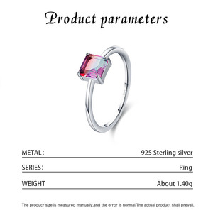 S925 Sterling Silver Square Gradient Faceted Gem Slim <b>Adjustable</b> <b>Ring</b> Ins Niche Design Gift Daily Wear Silver Jewelry For Women - Product Image 6