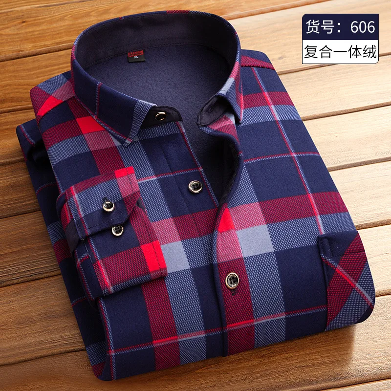 Herren Herbst Winter Fleece Warme Hemden Langarm Plaid Revers Button Großhandel Herren Shirt Tops Fashion Casual Shirt