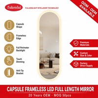 Miroir mural de luxe Fullkenlight, grand format, sans cadre, pour toute la silhouette, avec rétroéclairage LED en forme de capsule, miroir de pleine longueur