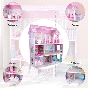 2024New Style princesse maison de poupée semblant jouer maison de poupée enfants bébé meubles jouets enfants maison de poupée en bois - Product Image 3