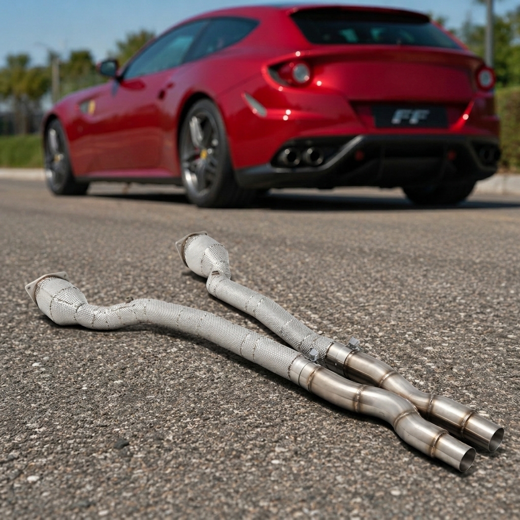 VantaFlow Upgraded Stainless Steel Catted Downpipe X Pipe Exhaust System Raw Finish for Ferrari FF GTC4 Lusso 6.3L V12 2011-2020