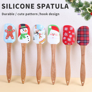 Gran oferta, espátula de mezcla para hornear de silicona navideña con patrones personalizados, mango de madera para masa - Product Image 3