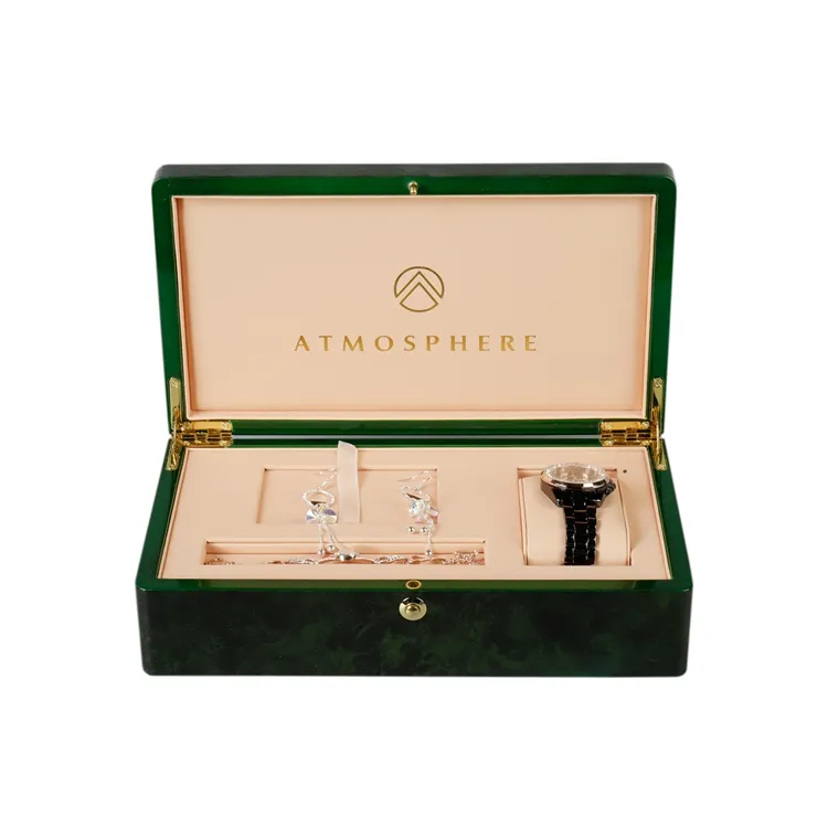 Display di parole orologio confezione regalo verde scuro confezione regalo scatole di gioielli in legno Area multifunzionale Logo personalizzato scatola di legno in metallo
