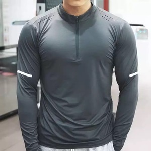 Camiseta Deportiva de Manga Larga con Cierre de Cremallera de Secado Rápido |   Camiseta Deportiva <span class=keywords><strong>para</strong></span> Hombre, <span class=keywords><strong>para</strong></span> Running y Fisicoculturismo, con Tejido de Punto y Diseño Sólido - Product Image 1