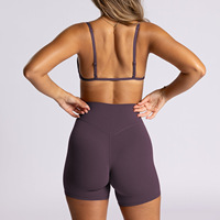 Ensemble de yoga 2 pièces : Soutien-gorge à double bretelle et short de yoga taille haute moulant, anti-transpiration, couleur unie, vêtements de fitness XL