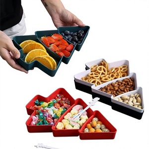 Plateau à collation en forme de sapin de Noël, 3 compartiments, plateau de service pour fruits et bonbons, plat divisé en plastique PP pour fête - Product Image 1
