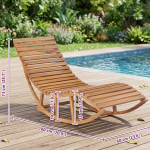 Solid Teak Wood Rocking Sun Lounger Curved Armless Patio Poolside <b>Rocker</b> <b>Chair</b> - Product Image 2