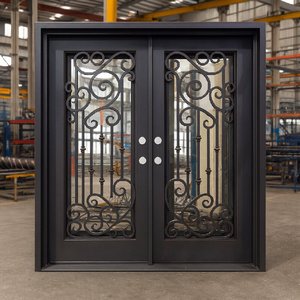 Portes d'entrée en <span class=keywords><strong>fer</strong></span> <span class=keywords><strong>forgé</strong></span> les plus populaires aux États-Unis, ouverture battante, design français, noir, extérieur, prévention incendie, maison - Product Image 3