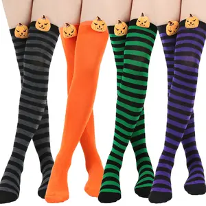 High Quality Wholesale Colorful Festival Crazy Fashion Women Creative Funny Design Striped Girls Knee High Long Halloween Socks