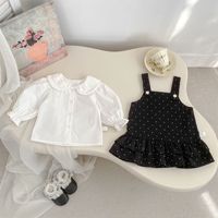 Robe sans manches pour filles printemps-automne, imprimé à pois, ensemble jupe et chemise pour enfants, vêtements tendance pour enfants