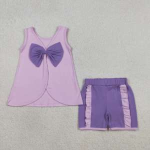 GSSO3296 RTS Ensemble d'été mignon pour petite fille, motif drapeau 4 juillet à rayures bleues, manches volantes, vente en gros pour enfants - Product Image 3