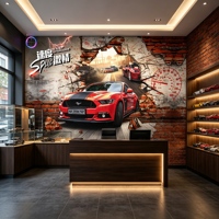 Papier Peint Mural 3D Personnalisé Voiture Percant le Mur, Papier Peint Voiture, Fond de Mur en Briques avec Voiture de Sport, Papier Peint Décoratif pour Magasin Commercial