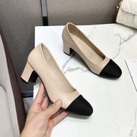 Nouveaux escarpins d'été Talons blocs de luxe pour femmes Chaussures à talons hauts en cuir