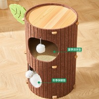 Arbre à chat moderne à double niveau avec lit, en feutre synthétique, hauteur réglable 60-90 cm, avec grotte et griffoir, toutes saisons, en carton