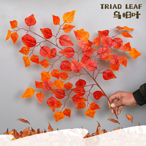 Triada de Hojas Artificiales Stupid Bird, Hojas Rojas y Amarillas de Otoño, Ramo de 30cm-100cm, Decoración de Halloween - Product Image 1