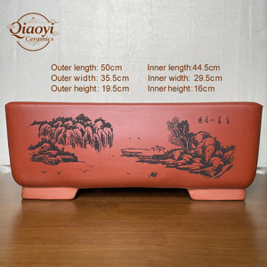 Grande Vaso da Bonsai Rettangolare Retrò in Argilla Viola <span class=keywords><strong>di</strong></span> Yixing Non Smaltata per Esterni con Pittura Paesaggistica Decorativa Vaso da Giardino per Casa - Product Image 2